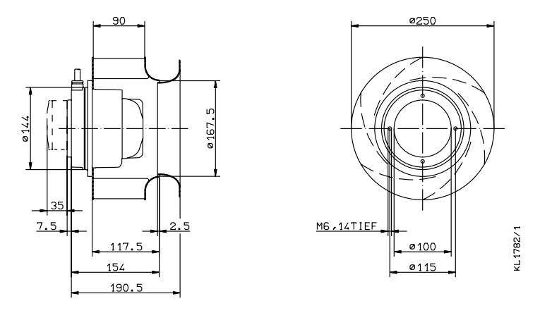 Чертеж вентилятора RH25M-2DK.3B.1R, арт. 121 894